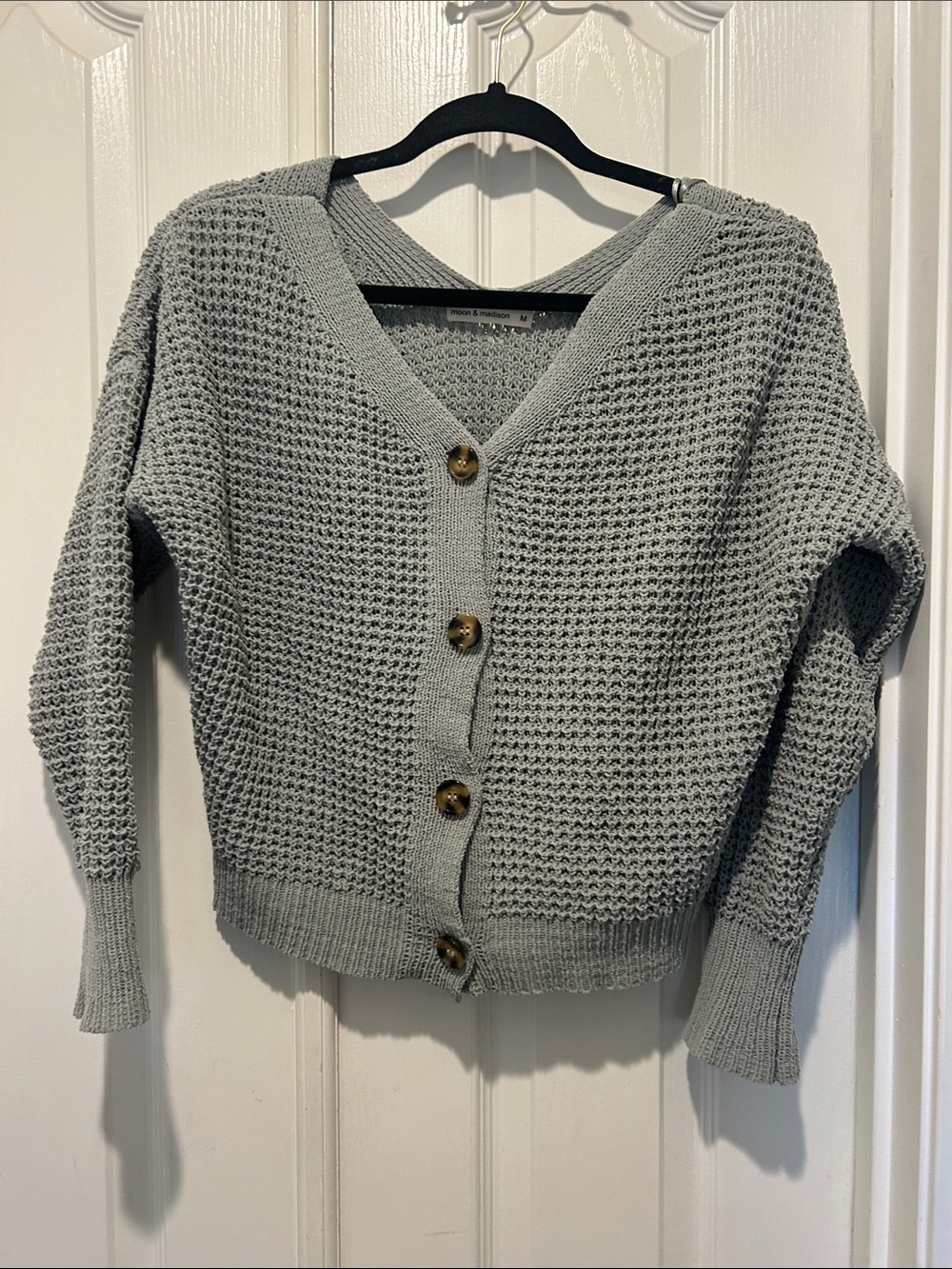moon & madison Light Gray Waffle-Knit Button Cardigan